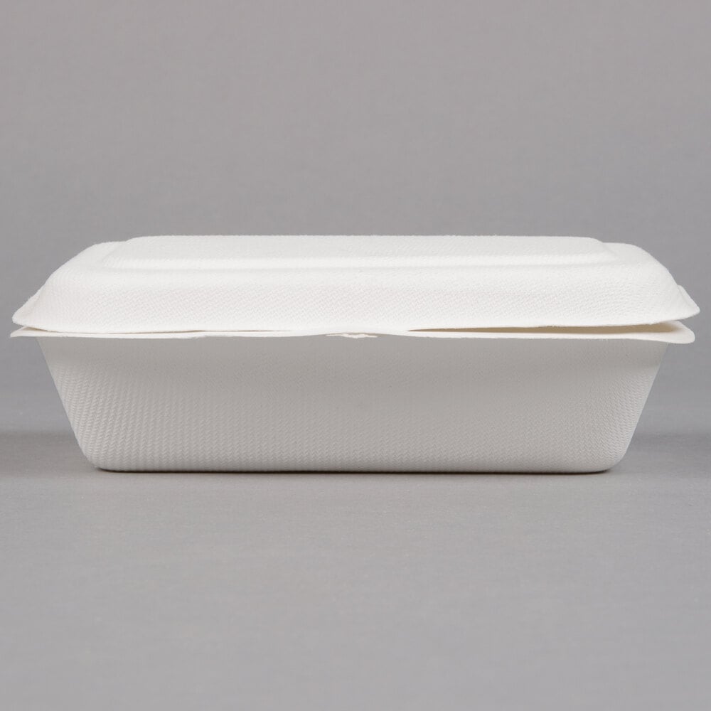 EcoChoice 6 1/2" x 4" x 2" Compostable White Plant Fiber Take-Out Container