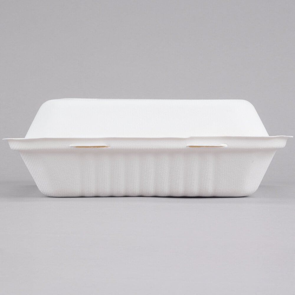 EcoChoice 9" x 9" x 3" Compostable White Plant Fiber Take-Out Box