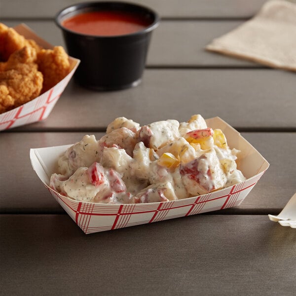 Versatile 6 oz. Red Plaid Paper Food Trays - Perfect for Snacks and Sides