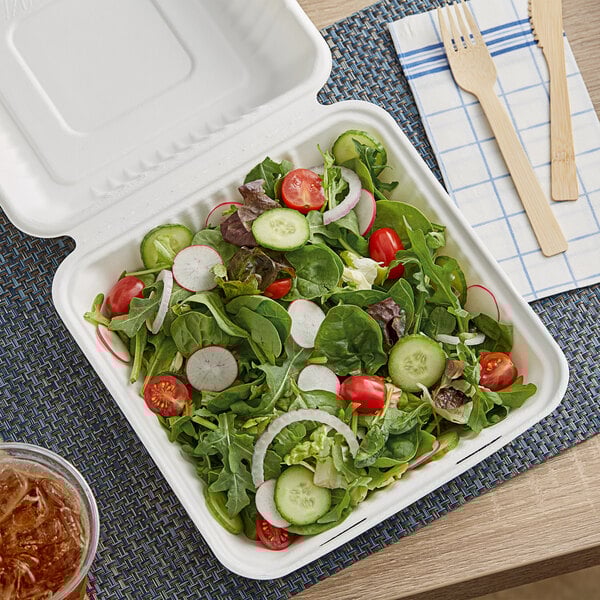EcoChoice 9" x 9" x 3" Compostable White Plant Fiber Take-Out Box