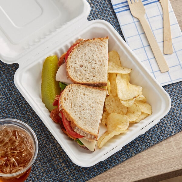 EcoChoice 8" x 8" x 3" Compostable Sugarcane Bagasse 1-Compartment Take-Out Box - Case of 200