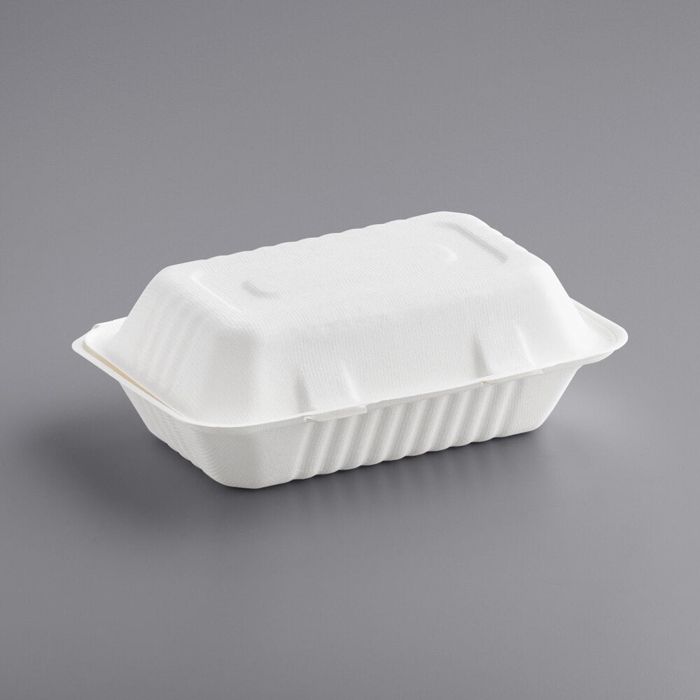 EcoChoice 9" x 6" x 3" Biodegradable Sugarcane Bagasse 1-Compartment Take-Out Container Case