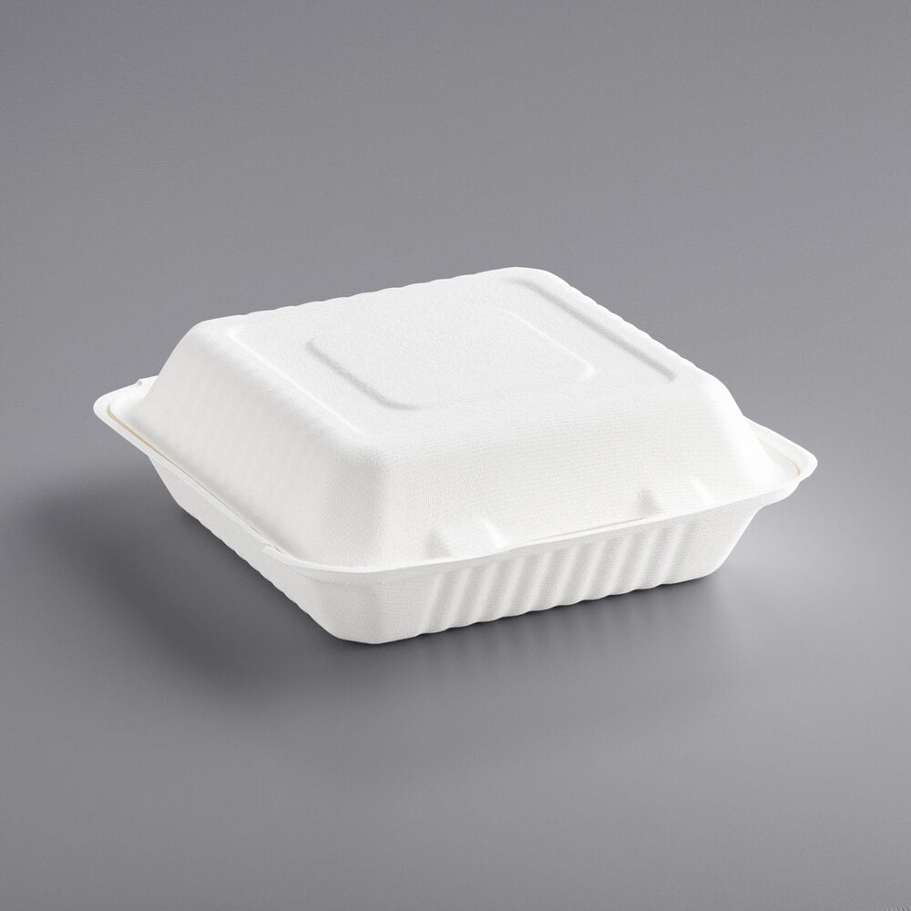 EcoChoice 9" x 9" x 3" Compostable White Plant Fiber Take-Out Box