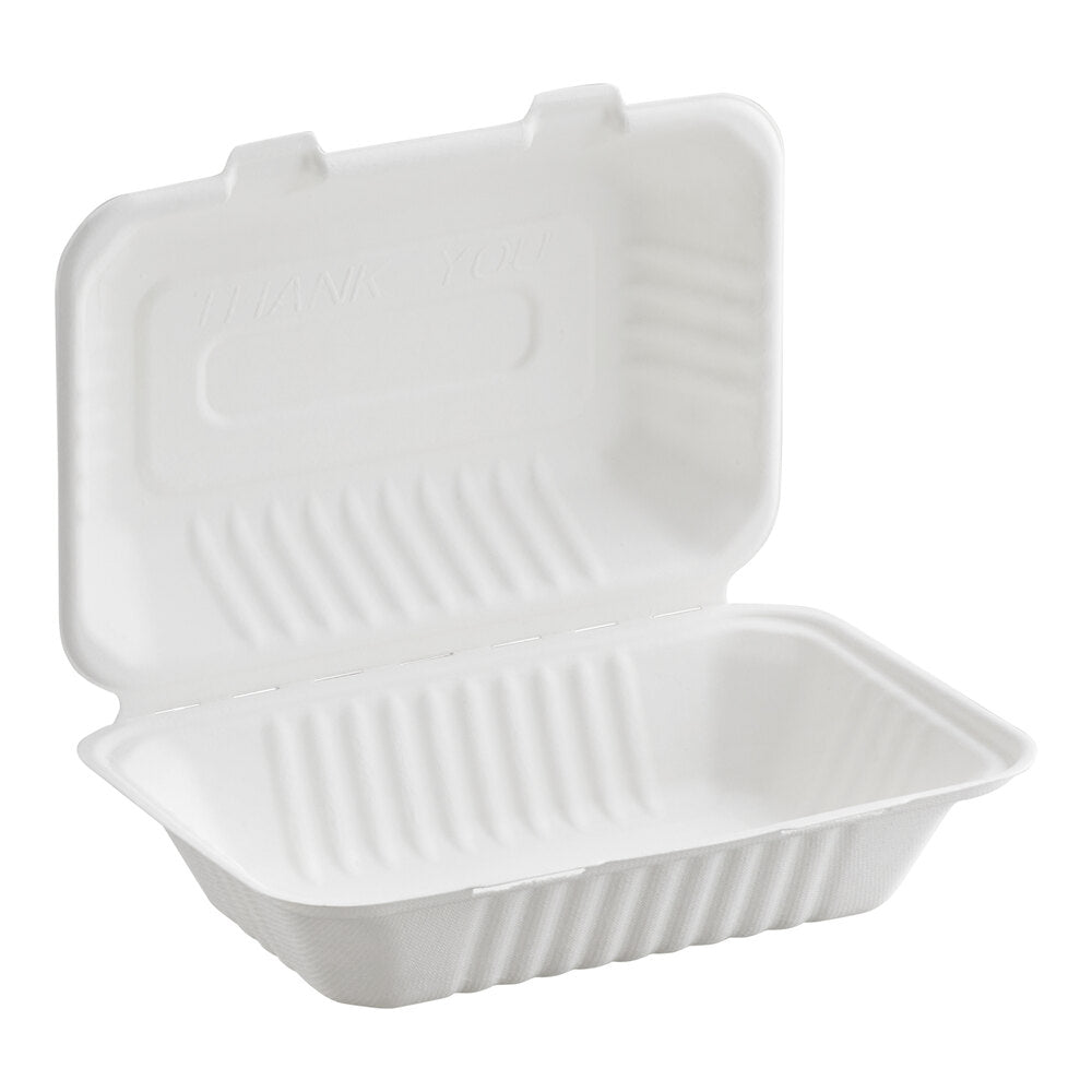 EcoChoice 9" x 6" x 3" Biodegradable Sugarcane Bagasse 1-Compartment Take-Out Container Case
