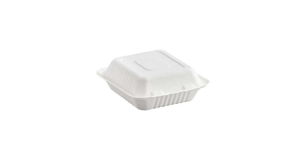 EcoChoice 8" x 8" x 3" Compostable Sugarcane Bagasse 1-Compartment Take-Out Box - Case of 200