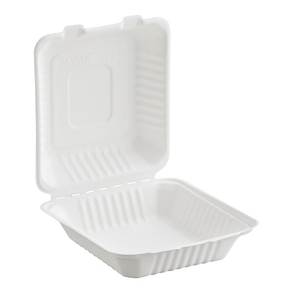 EcoChoice 8" x 8" x 3" Compostable Sugarcane Bagasse 1-Compartment Take-Out Box - Case of 200