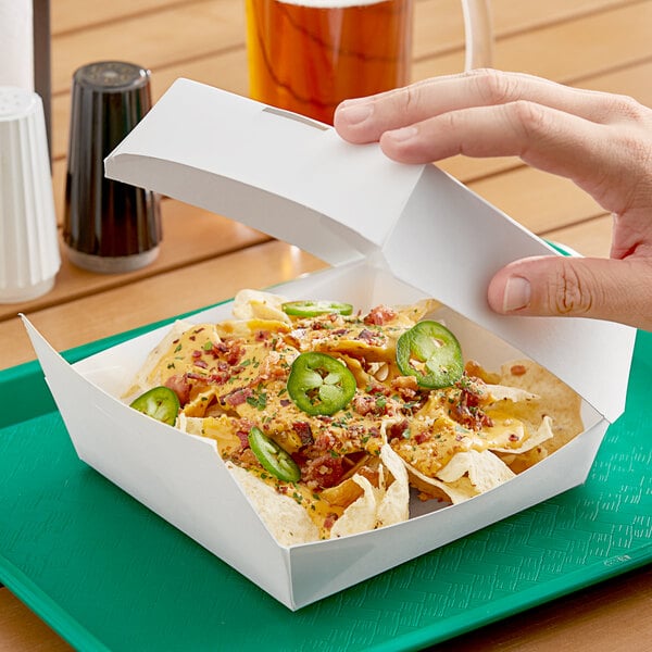 Premium White Paper Clamshell Take-Out Containers 6"x6"x3" - 200 Count Case