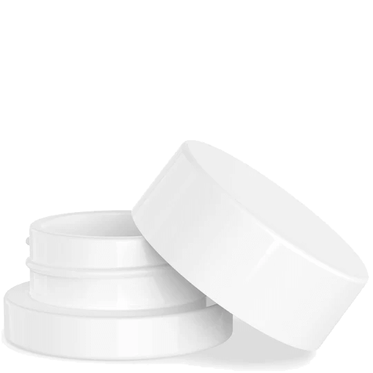 Two stacked 9 ML round white glass jars showcasing sleek, modern design for skincare and cannabis products.