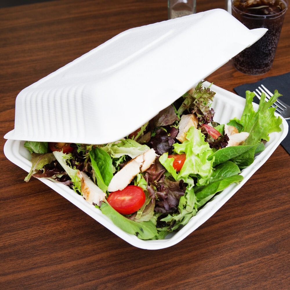 EcoChoice 9" x 9" x 3" Compostable White Plant Fiber Take-Out Box