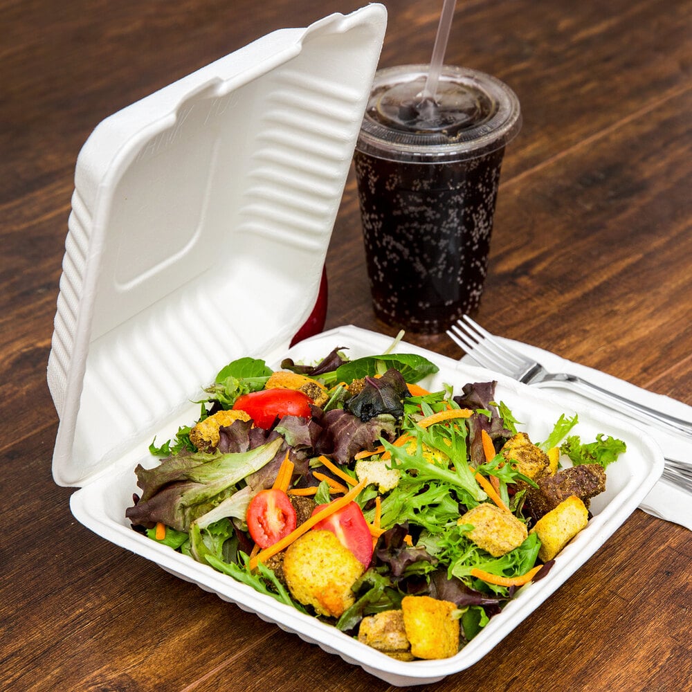 EcoChoice 8" x 8" x 3" Compostable Sugarcane Bagasse 1-Compartment Take-Out Box - Case of 200