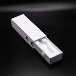 Sleek white vape box with foam insert for cartridge packaging, ideal for brand customization and presentation.