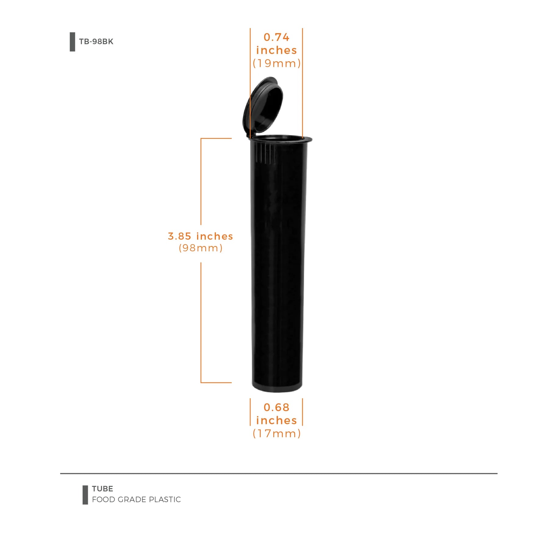 98mm Pop Top Tube Black (600 Count)