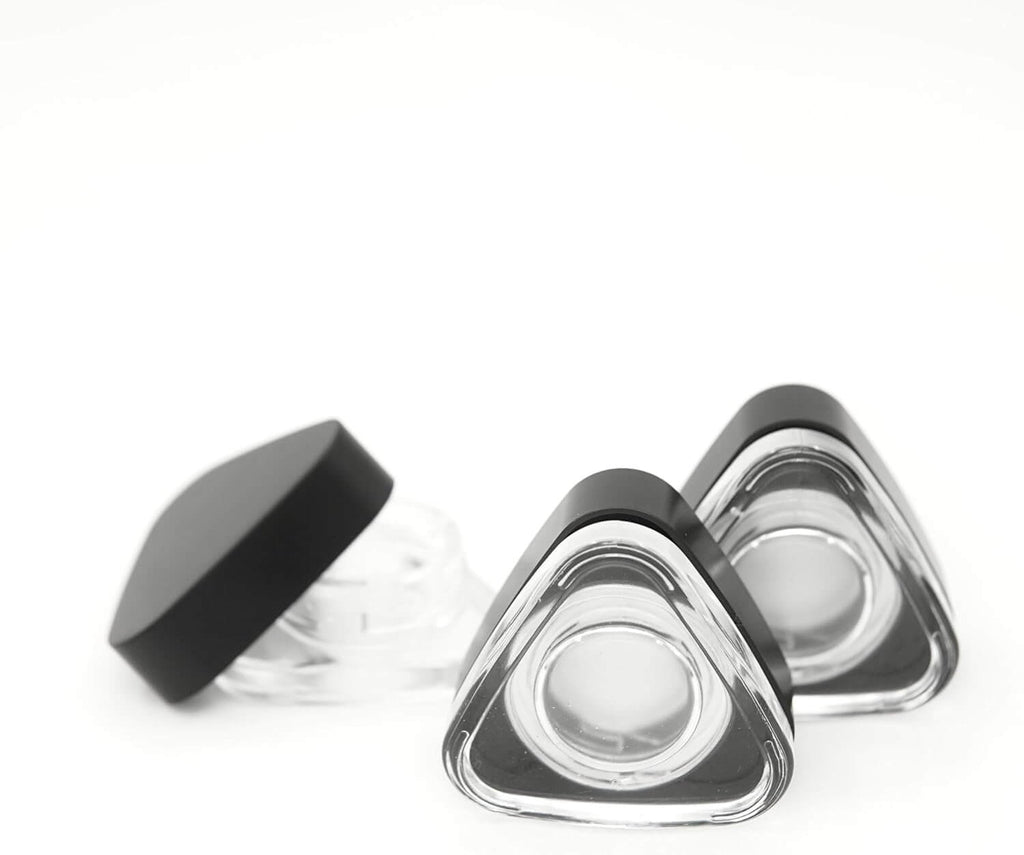 Child Resistant 9ml triangle glass jars with black lids for secure product packaging.