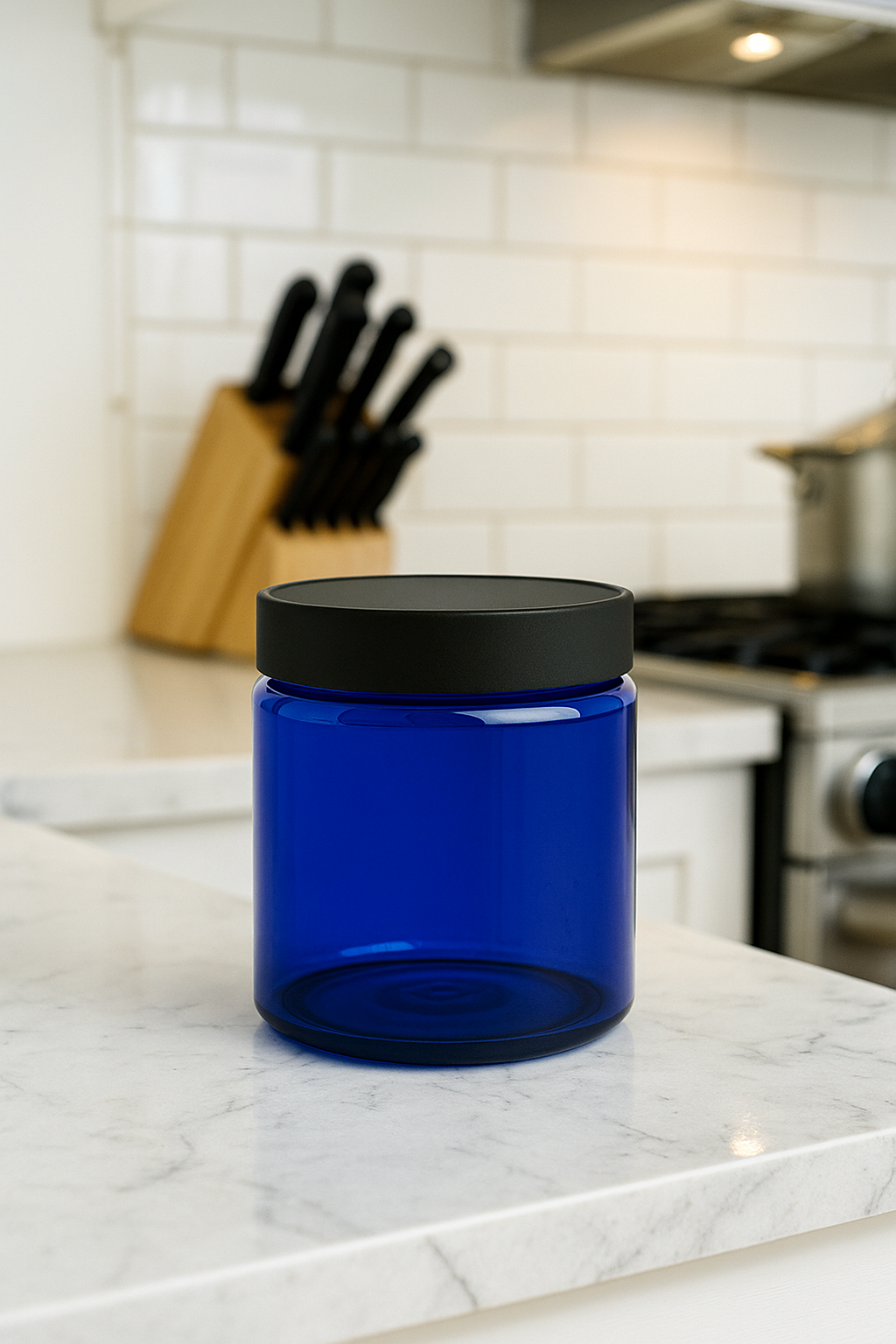 Classic Straight Sided Cobalt PET Jar with Child Resistant Cap