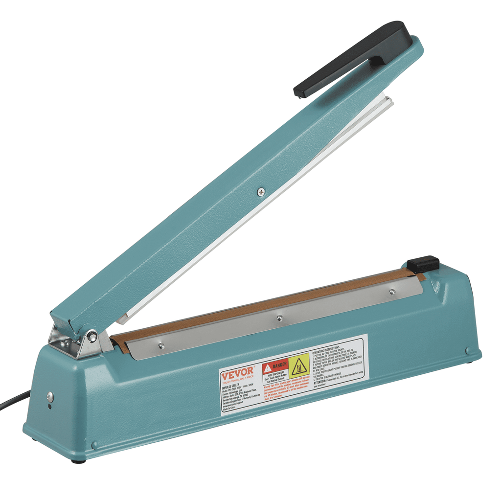 VEVOR 12-inch impulse sealer for heat sealing plastic bags with adjustable temperature settings.