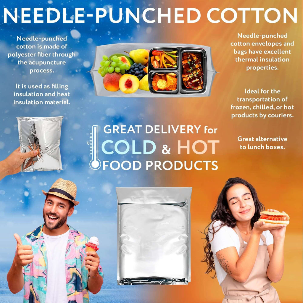 Needle-punched cotton bags for hot and cold food delivery, great alternative to lunch boxes.