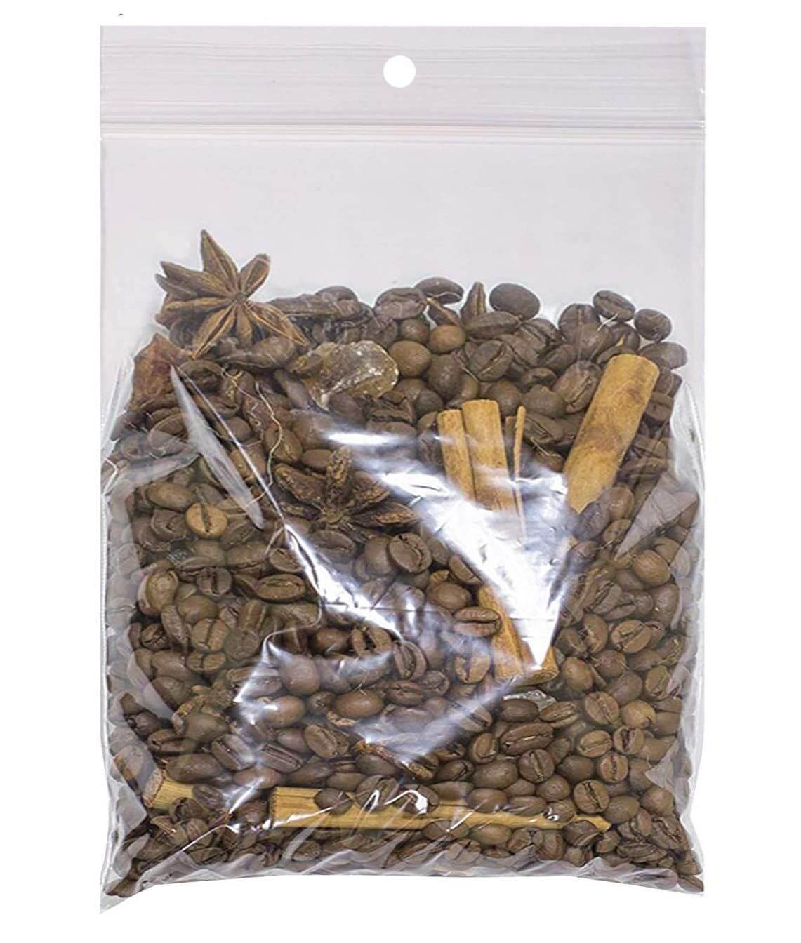 Pack of 500 heavy-duty zipper bags 12x15, ideal for storing food and spices, featuring a hang hole for easy display.