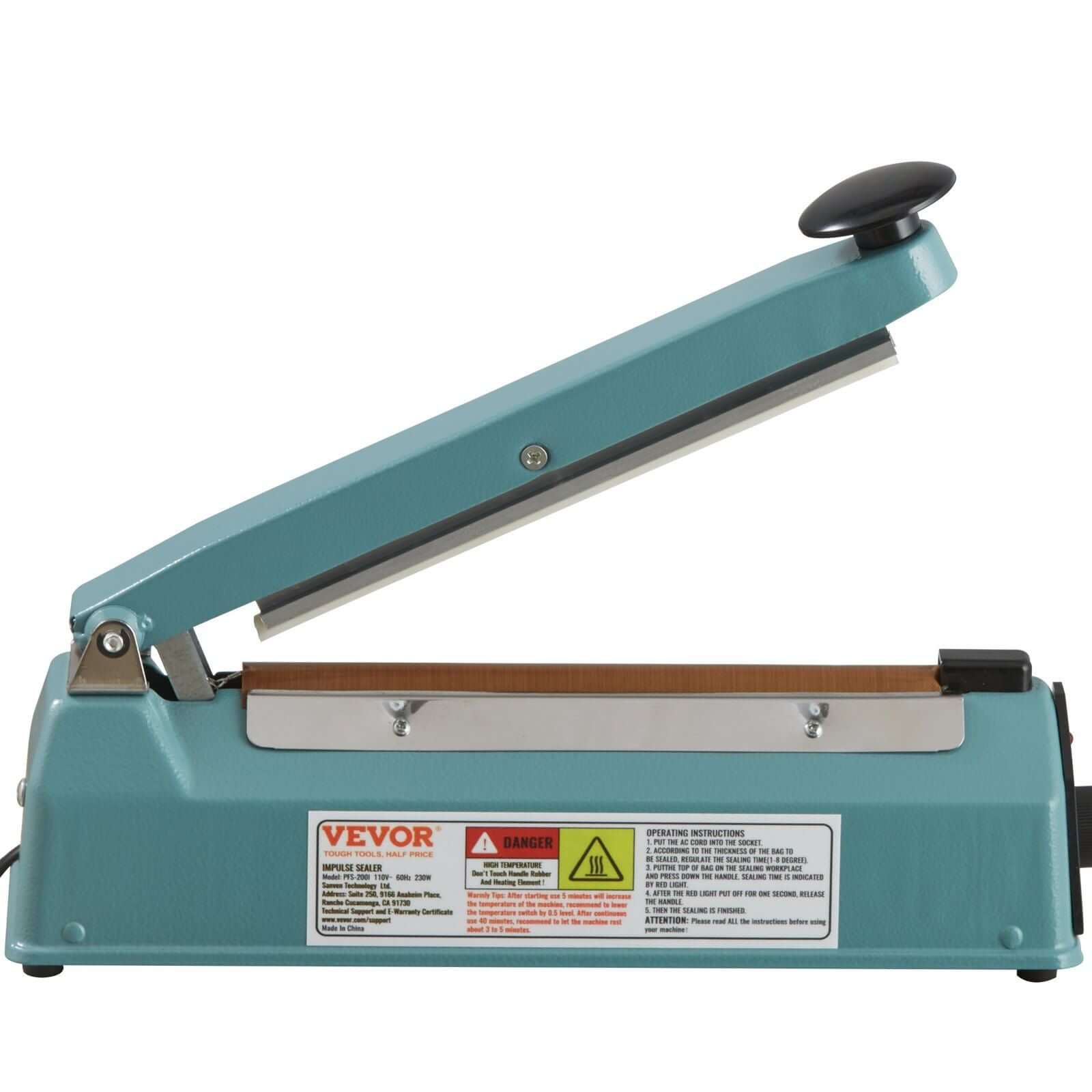 VEVOR Impulse Sealer 8 inch, manual heat seal machine with adjustable heating levels for sealing plastic bags.