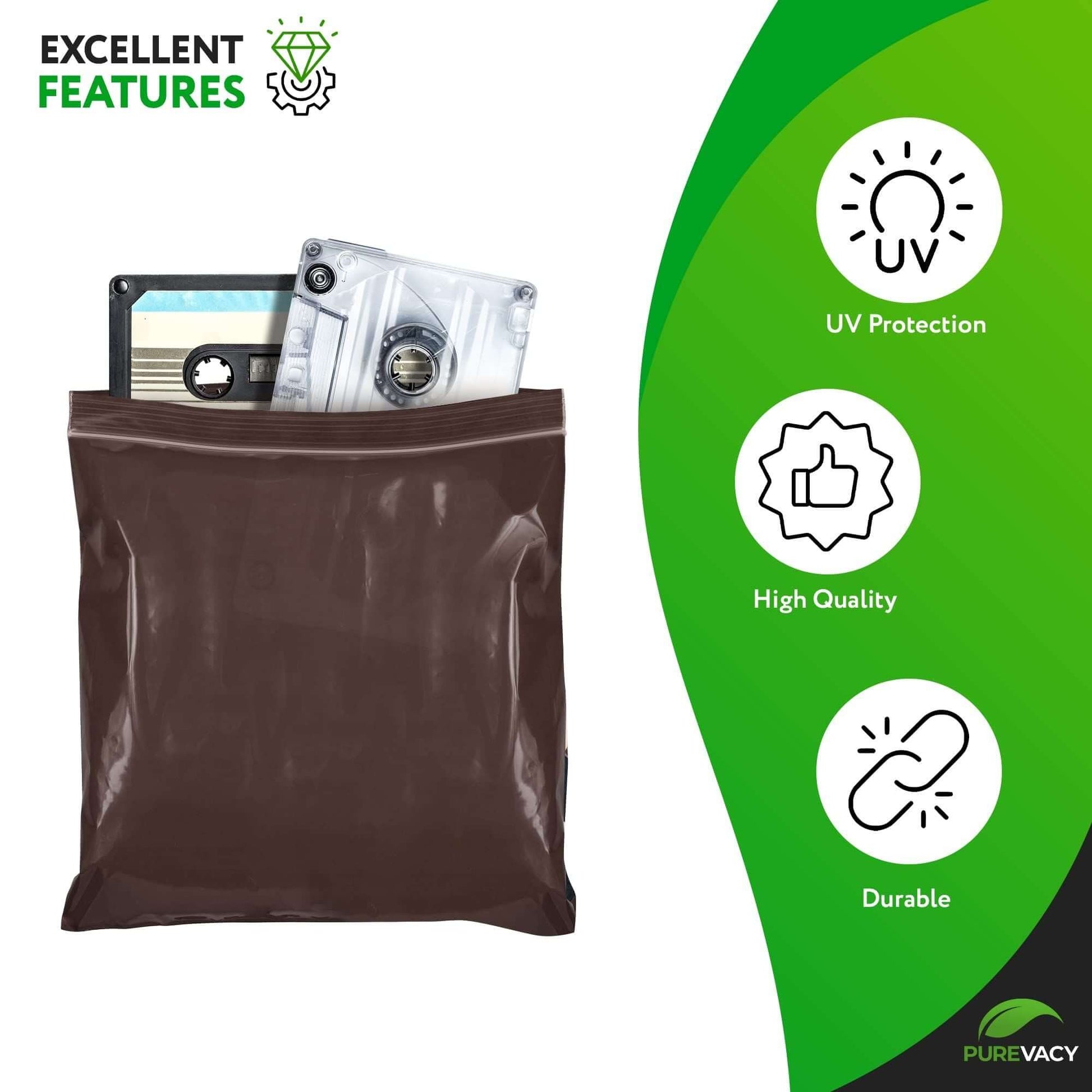 Amber zip bags 8x8 inches, perfect for organizing items with UV protection and durable design.