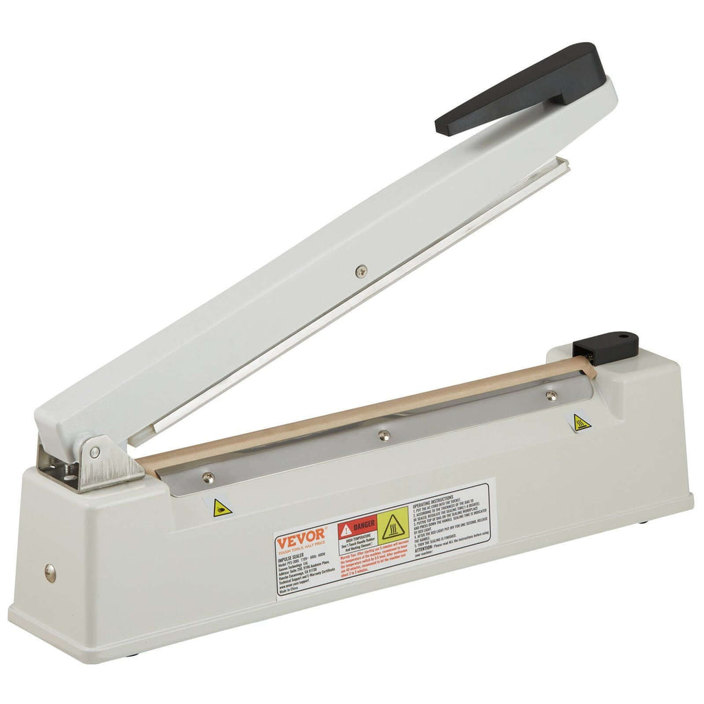 VEVOR 12 inch impulse sealer, manual heat sealing machine for plastic bags with adjustable heating modes.