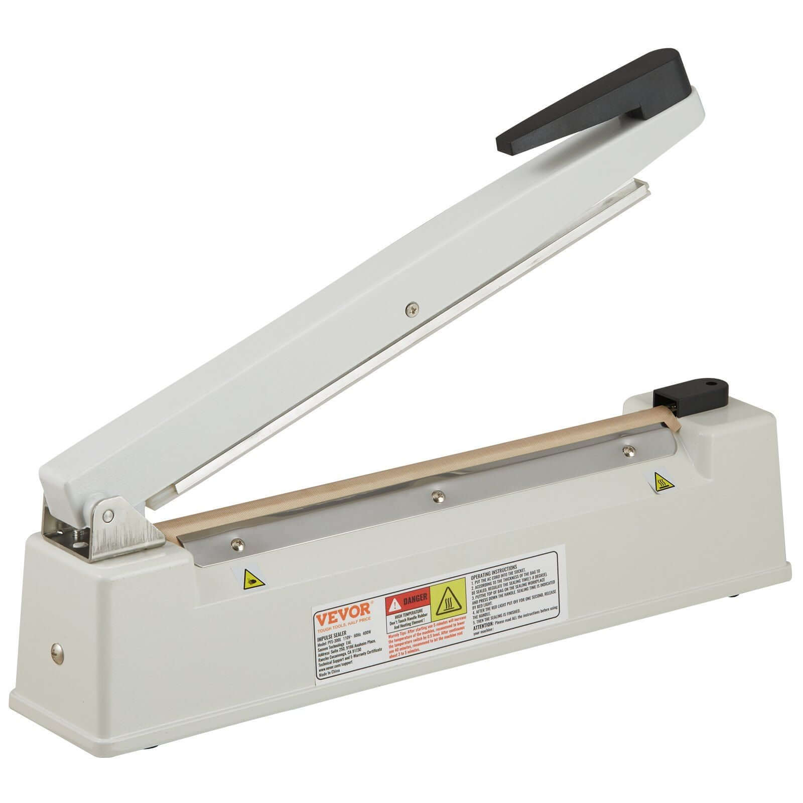 VEVOR 12 inch impulse sealer, manual heat sealing machine for plastic bags with adjustable heating modes.