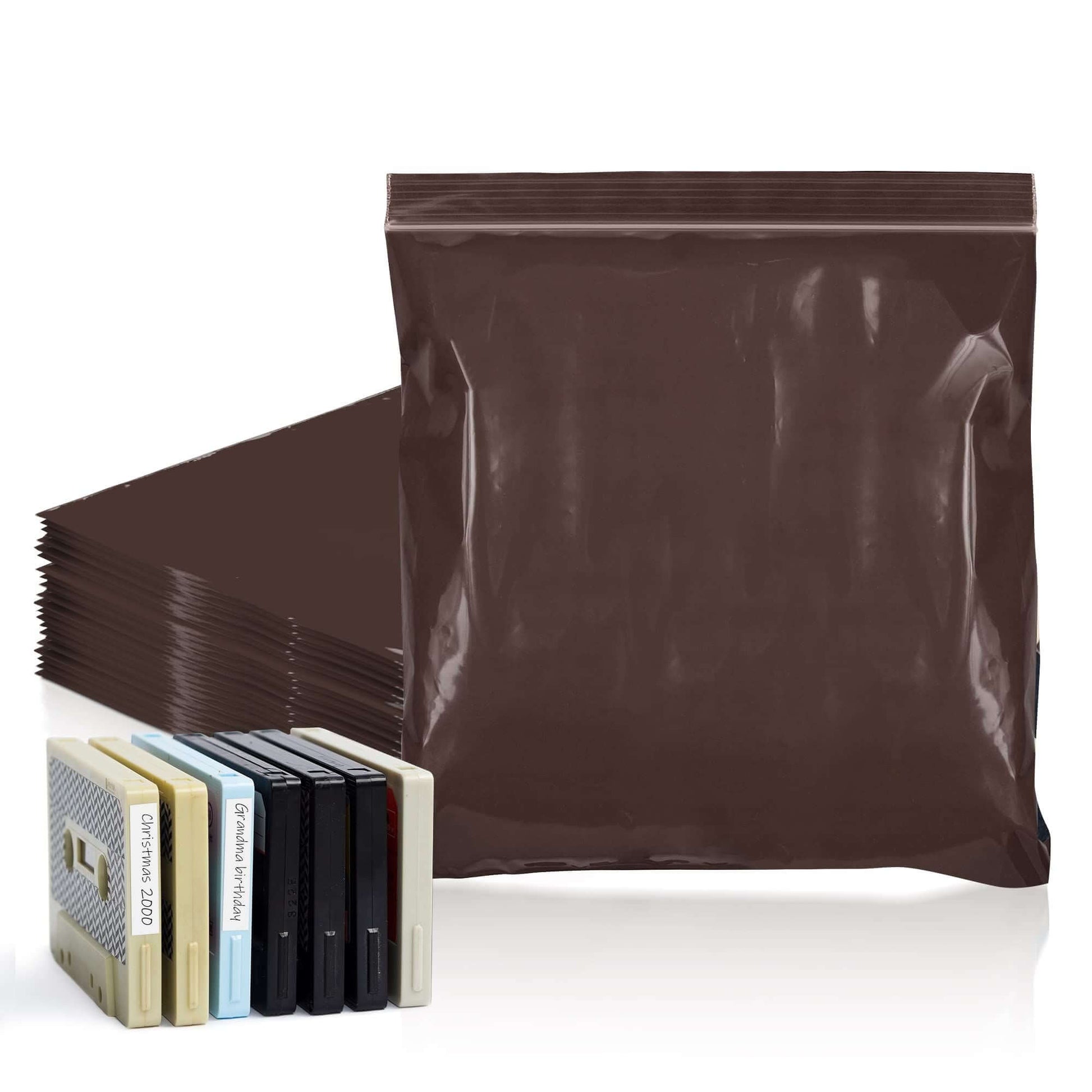 Pack of 100 amber zip bags, 8x8 inches, ideal for organizing and protecting various products.